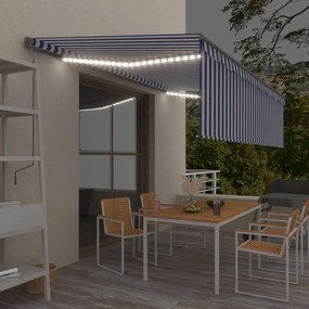 Toldo retrátil manual com estore/LED 5x3 m azul e branco