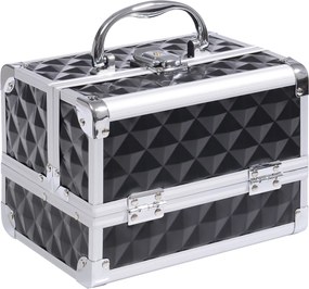 HOMCOM Estojo de Maquilhagem Organizador Cosméticos Profissional Portátil com Fecho e Vários Compartimentos 20x15x15 cm, Preto | Aosom Portugal