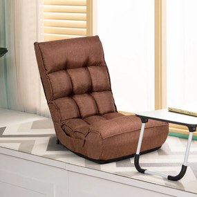 Sofá 4-Posições Sofá Dobrável Regulável Cadeira de Chão Dobrável com Encosto Reclinado com Encosto Alto Café