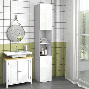 Coluna para casa de banho 30 x 30 x 181,5 cm com 2 portas e prateleiras ajustáveis, branco