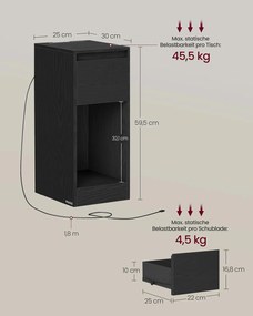 Conjunto de 2 mesas de cabeceira com iluminação LED e portas USB 30 x 25 x 59,5 cm Preto