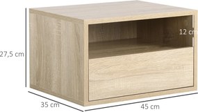 Conjunto de 2 mesas de cabeceira de parede 45 x 35 x 27,5 cm - painéis de aglomerado com acabamento em carvalho claro