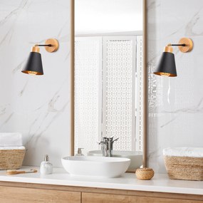 Aplique de Parede Manavgat – Preto e Carvalho – 14 cm Diâmetro, 25 cm