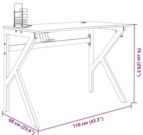 Secretária de gaming c/ pernas em forma de K 110x60x75 cm preto