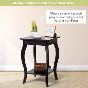 Conjunto de 2 mesas de cabeceira de 2 camadas com pernas curvas para quarto, sala de estar e sala de estar 40 x 40 x 60 cm castanho