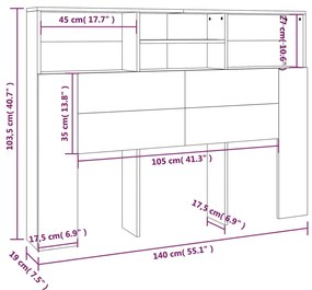 Cabeceira de Cama - 140x19x103,5 cm - Cinzento Cimento