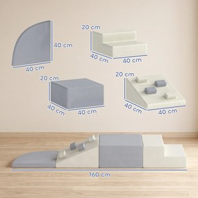 Conjunto de 4 Blocos de Espuma para Psicomotricidade, Escalar e Gatinhar, 1-3 Anos, Cinzento-claro e Bege