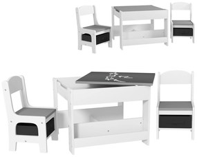 HOMCOM Conjunto de Mesa e 2 Cadeiras Infantis 2 em 1 com Ardósia Gavetas de Tecido e Espaço de Armazenamento para Quarto Cinza | Aosom Portugal