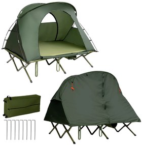 Tenda de acampamento elevada para 2 pessoas 4 em 1 Tenda exterior portátil com cobertura Colchão insuflável 194 x 146 x 160 cm Verde