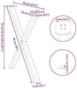 Pés para mesa de jantar em formato de X, 2 peças, branco, 70x(72-73) c