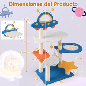 Arranhador para gatos 124 CM com vários níveis Poste de raspagem Tema Espaço Azul