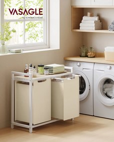 Cesto da roupa suja 73 x 33 x 72 cm com sacos de roupa suja extensíveis bege cappuccino-bege natural