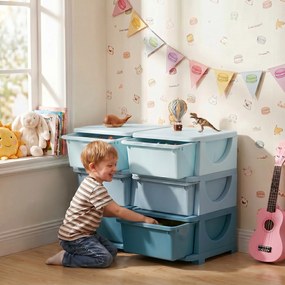 Organizador de Brinquedos Infantil, 75 x 37 x 56,5 cm, 3 Níveis e 6 Gavetas, Azul