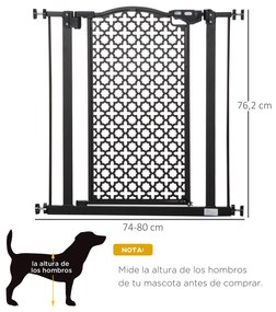 Barreira de Segurança para Cães Animais de Estimação para Portas Escadas Corredores 74-80cm com Porta e Fechadura Automática Aço Preto