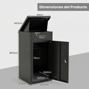 Caixa correio para encomendas exterior 45 x 44 x 86 cm em aço galvanizado com fechadura codificada, painel antirroubo e à prova de água, para alpendre