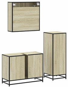 3 pcs conj. móveis casa banho derivados madeira carvalho sonoma