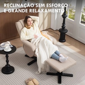 Poltrona Relax Reclinável com Apoio para os Pés Poltrona Giratória Estofada em Linho e Função Baloiço 67x87x96 cm Bege