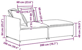 Sofá modular com pufes e almofadas tecido cinzento-escuro