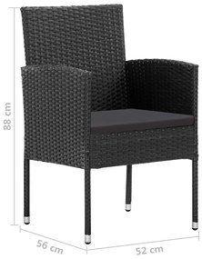 Cadeiras de jardim com almofadões pretos 4 pcs vime PE preto