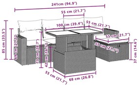 6 pcs conjunto de sofás p/ jardim com almofadões vime PE bege