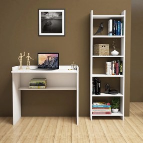 Secretária e Estante Karma – Branco – Secretária: 90x80x58 cm, Estante