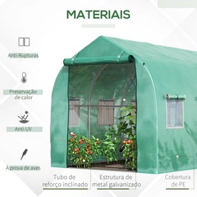 Estufa tipo Túnel 3x2x2 m Estufa de Exterior com 6 Janelas de Malha e Porta Estufa de Cultivos para Pátio Jardim Verde