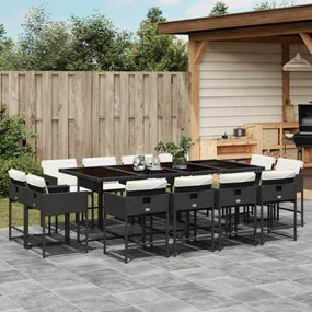 vidaXL 13 pcs conjunto de jantar p/jardim com almofadões vime PE preto