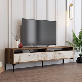 Móvel de TV Istanbul – Nogueira e Mármore Branco – 180x35x47 cm
