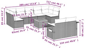 10 pcs conjunto sofás de jardim c/ almofadões vime PE cinzento