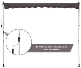 Toldo Portátil com Manivela e Altura Regulável - 3x1,5m - Cinzento