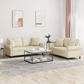 2 pcs conjunto de sofás com almofadas couro artificial creme