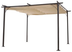 Pérgula de Metal 3.5x3.5m Gazebo para Jardim Pátio ou Terraço com Tecto Retráctil Pano Poliéster Resistente à Água e UV