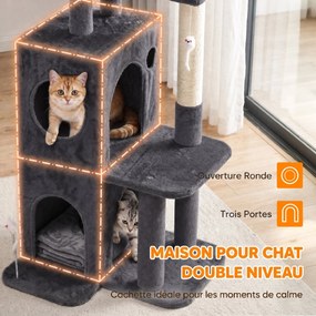 Árvore para Gatos, 59 x 55 x 132 cm, Estrutura de 4 Níveis, Cinzento-Escuro