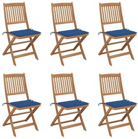 vidaXL Cadeiras de jardim dobráveis c/ almofadões 6 pcs acácia maciça