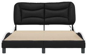 Estrutura cama c/ luzes LED 120x200cm couro artif. preto/branco