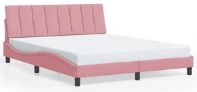 Estrutura de cama c/ luzes LED 160x200 cm veludo rosa