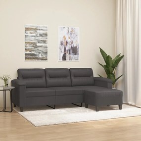 vidaXL Sofá de 3 lugares c/ apoio de pés 180 cm couro artificial cinza