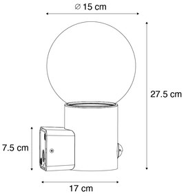 Candeeiro de parede exterior preto com vidro opala e sensor de movimento - Huma Moderno