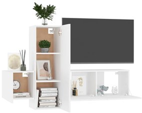 Conjunto de 3 Móveis de Parede de TV Faial M - Branco - Design Moderno