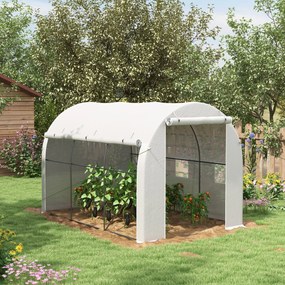 Estufa de jardim com 6 m², dimensões 3 x 2 m, com 1 porta + 2 paredes laterais enroláveis com fecho de correr, 6 janelas, Branco