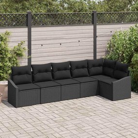 vidaXL Conjunto de Jantar para Jardim de 6 Peças com Almofadas em Rattan Preto
