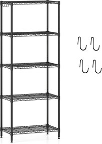 Estante metálica ajustável 59 x 34 x 150 cm de 5 níveis com grelha de arame com capacidade para 340 kg para casa, cozinha, garagem, escritório Preta