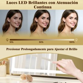 Espelho de maquilhagem com luzes grande de 80 x 55 cm com espelho de aumento de 10X Controlo tátil 3 modos de iluminação Branco