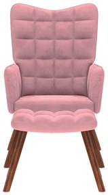 Cadeira de descanso com banco veludo rosa