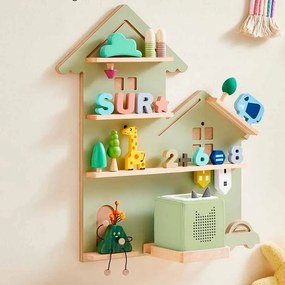 Prateleira para brinquedos de montagem fácil 18 x 55,6 x 59,7 cm verde louro