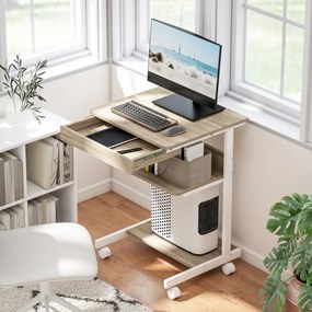 Secretária de computador com rodas, secretária com arrumação de 56 x 51 cm, com gaveta, compartimento e suporte para a unidade central, em carvalho