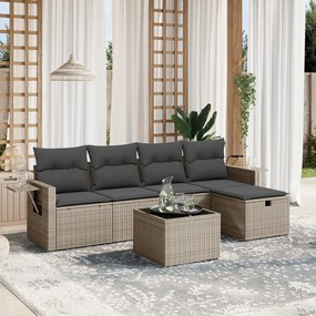 6 pcs conjunto sofás de jardim com almofadões vime cinzento