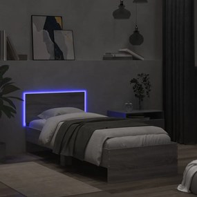 Estrutura de cama c/ cabeceira/luzes LED 75x190 cm cinza sonoma