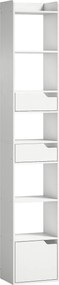 HOMCOM Estante para Livros com 2 Gavetas e Porta Estante Estreita com 6 Prateleiras Abertas 32x24x181,5 cm Branco | Aosom Portugal