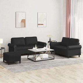 3202155 vidaXL 3 pcs conjunto de sofás com almofadões couro artificial preto